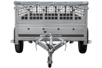 PKW-Anhänger 230x125 UNITRAILER GARDEN 230 KIPP mit Gitterseitenwänden und grauer Plane