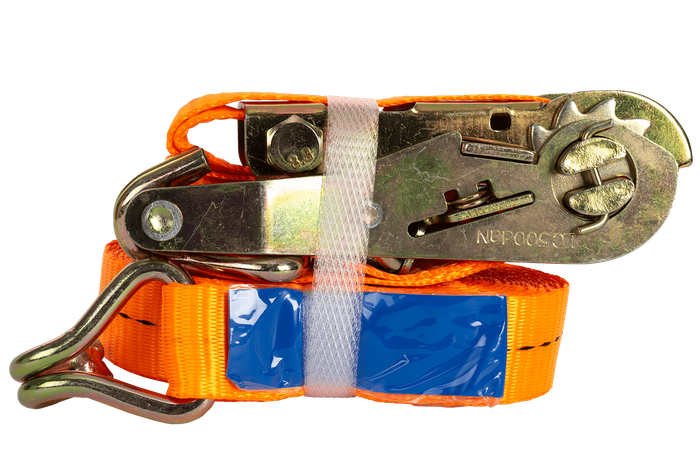 Satz aus vier UNITRAILER 6m/25mm/1t orangefarbenen Transportgurten mit Spanner