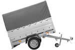 Autotransportanhänger 200x125 UNITRAILER GARDEN 201 KIPP mit BIS-Seitenwänden, H-800-Rahmen und grauer Plane