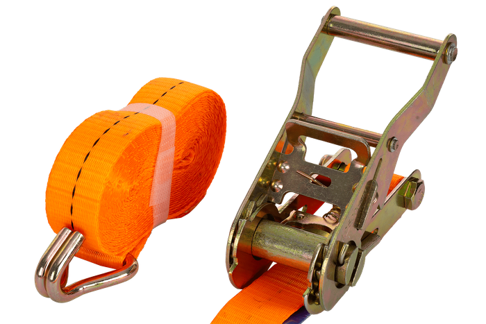 Satz aus vier UNITRAILER 5m/25mm/1t orangefarbenen Transportgurten mit Spannvorrichtung