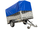 PKW-Anhänger 230x125 UNITRAILER GARDEN 230 KIPP mit Gitterseitenwänden und blauer Hochplane 80 cm