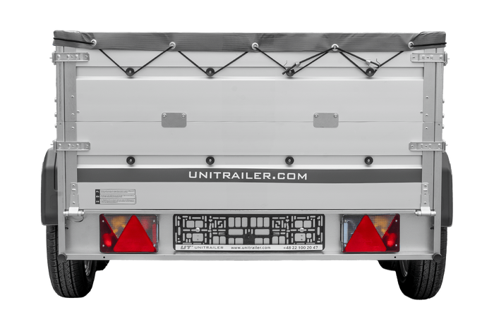 Zweiachsiger Anhänger mit Aluminiumseitenwänden 264x125 Unitrailer Garden 264/2 KIPP ALU mit BIS-Seitenwänden, H-0-Rahmen und grauer Plane
