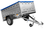 PKW-Anhänger 200x125 UNITRAILER GARDEN 201 KIPP mit Bordwandaufsatz und blauer Flachplane