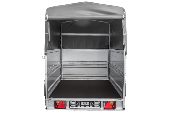 Leichter Anhänger auf Blattfedern 264x125 UNITRAILER FORCE 264/R KIPP mit BIS-Seitenwänden, H-800-Rahmen und grauer Plane