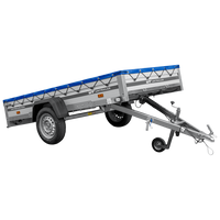 Autotransportanhänger mit Aluminiumseitenwänden 264x125 Unitrailer Garden 264 KIPP ALU mit H-0-Rahmen und blauer Plane