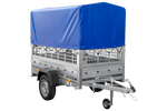 Leichter Anhänger 200x106 UNITRAILER GARDEN 200 KIPP mit Gitterwänden, H-800 Rahmen und blauer Plane