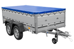 Zweiachsiger Anhänger mit Aluminiumseitenwänden 264x125 Unitrailer Garden 264/2 KIPP ALU mit BIS-Seitenwänden, H-0-Rahmen und blauer Plane