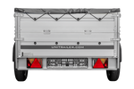 Autotransportanhänger mit Aluminiumwänden 200x125 Unitrailer Garden 201 KIPP ALU mit BIS-Seitenwänden, H-0-Rahmen und grauer Plane