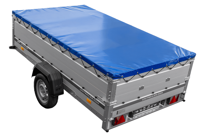Einachsanhänger mit Aluminiumseitenwänden 264x150 Unitrailer Garden 265 KIPP ALU mit BIS-Seitenwänden, H-0-Rahmen und blauer Plane