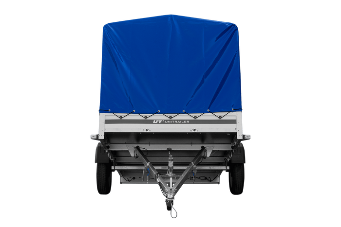 Autoanhänger mit Aluminiumseitenwänden 264x150 Unitrailer Garden 265 KIPP ALU mit H-1100 Rahmen und blauer Plane