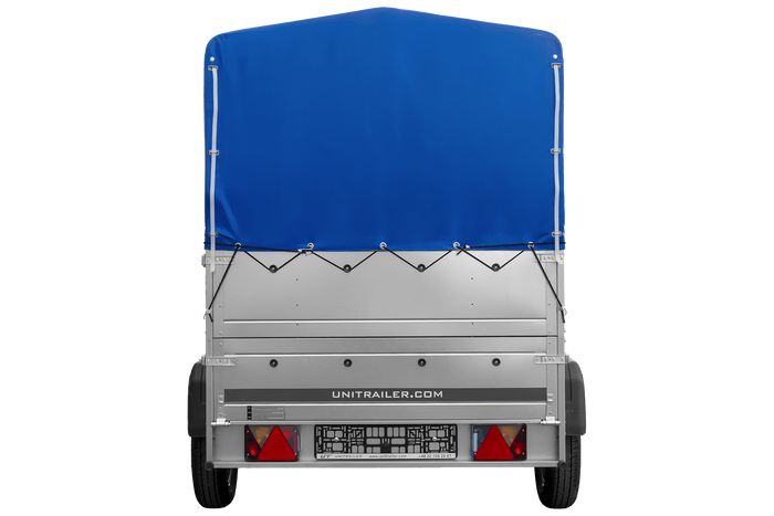 Einachsanhänger 200x125 UNITRAILER GARDEN 201 KIPP mit BIS-Seitenwänden, H-800-Rahmen und blauer Plane
