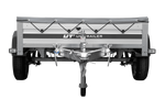 Einachsiger Anhänger auf Blattfedern mit Aluminiumseitenwänden 200x125 Unitrailer Garden 201/R KIPP ALU mit H-0-Rahmen und grauer Plane