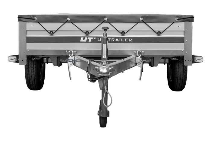 Autotransportanhänger mit Aluminiumseitenwänden 264x125 Unitrailer Garden 264 KIPP ALU mit H-0-Rahmen und grauer Plane