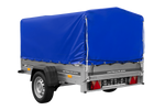Einachsanhänger auf Federn 200x125 UNITRAILER GARDEN 201/R KIPP mit H-800-Rahmen und blauer Plane