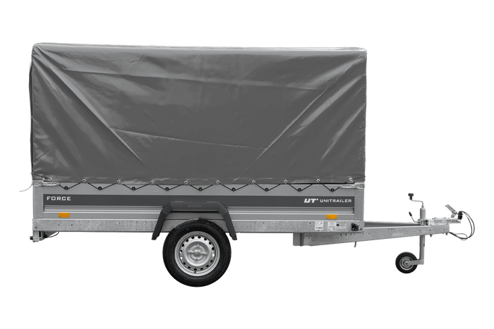 Anhänger 264x125 UNITRAILER FORCE 264 KIPP ungebremst mit H-1100 Rahmen und grauer Plane