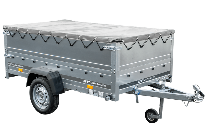 Faltbarer Anhänger GARDEN TRAILER 230 KIPP mit zusätzlichen Bordwänden, Stützrad und Flachplane