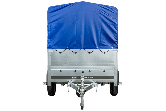 PKW-Anhänger 230x125 UNITRAILER GARDEN 230 KIPP mit Zusätzbordwänden und blauer Hochplane