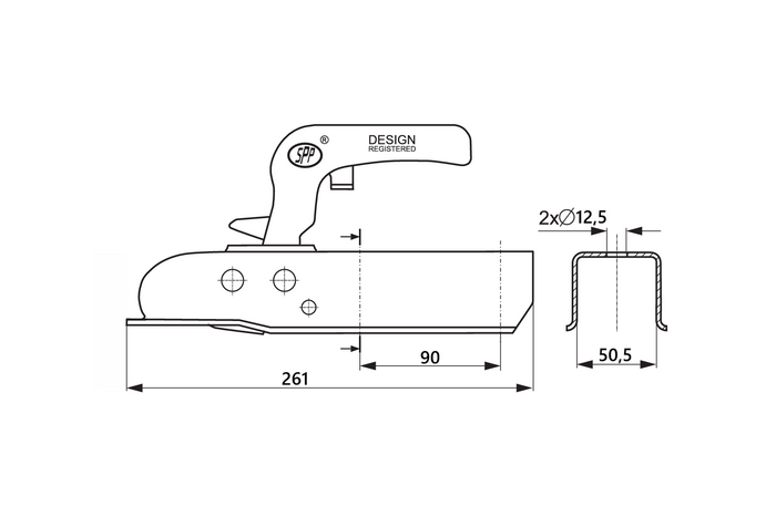 STEELPRESS ZSK-1300H Kugelkupplung für einen 1300 kg Anhänger mit 50 mm Vierkant-Zugstange