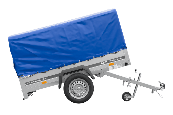 Leichter Anhänger 200x125 UNITRAILER GARDEN 201 KIPP mit H-800 Rahmen und blauer Plane