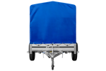 Autotransportanhänger mit Aluminiumwänden 230x125 Unitrailer Garden 230 KIPP ALU mit H1100-Rahmen und blauer Plane