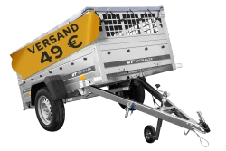 Einachsanhänger 200x106 UNITRAILER GARDEN 200 KIPP mit Gitterseitenwänden, H-0-Rahmen und grauer Plane
