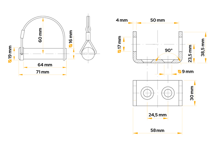 Seitenscharnierhalter mit Schloss WINTERHOFF BSCHG 10-17-B+BSCHG 10-17-B Anhänger Seitenmontage