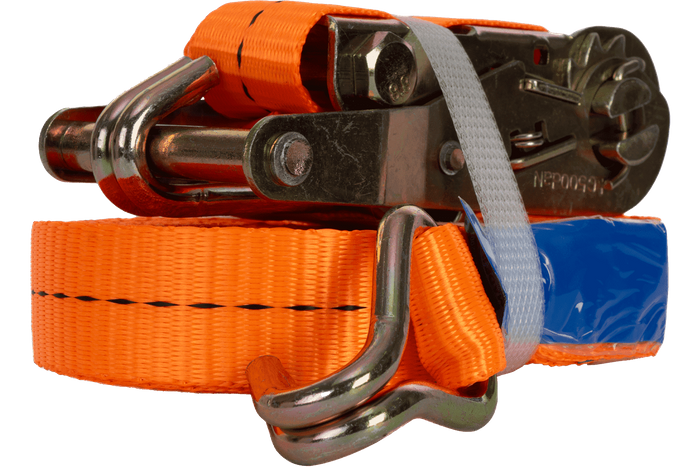 Satz aus vier UNITRAILER 10m/25mm/1t orangefarbenen Transportgurten mit Spannvorrichtung