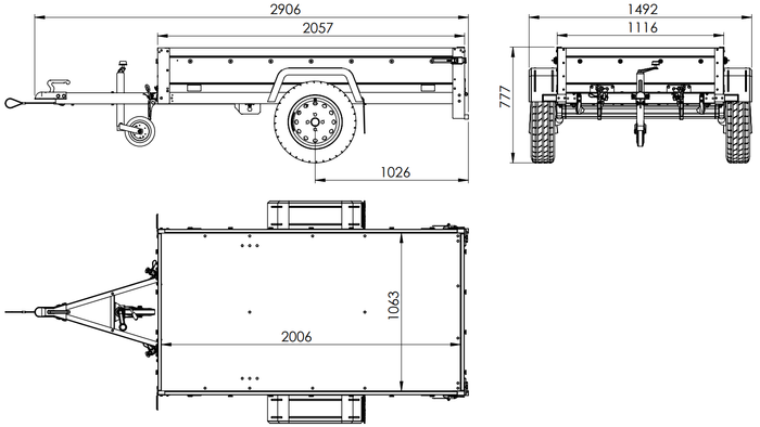 Einachsanhänger 200x106 UNITRAILER GARDEN 200 KIPP mit Maschenseitenwänden und blauer Plane