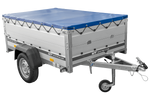 Autotransportanhänger mit Aluminiumwänden 200x125 Unitrailer Garden 201 KIPP ALU mit BIS-Seitenwänden, H-0-Rahmen und blauer Plane