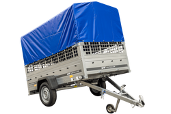 PKW-Anhänger 230x125 UNITRAILER GARDEN 230 KIPP mit Gitterseitenwänden und blauer Hochplane 80 cm