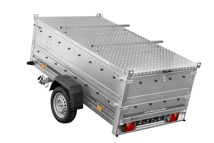 Einachsanhänger 230x125 UNITRAILER GARDEN 230 KIPP mit BIS-Seitenwänden und Aluminiumabdeckung