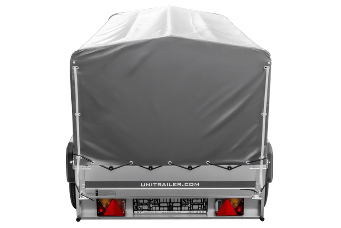 UNITRAILER GARDEN TRAILER ANHÄNGER 264/2 KIPP MIT STÜTZRAD, SPRIEGEL UND GRAUER PLANE