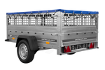PKW-Anhänger auf Federn 200x125 UNITRAILER GARDEN 201/R KIPP mit Gitterwänden, H-0-Rahmen und blauer Plane