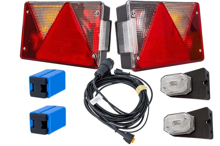 Lichtset: ASPÖCK MULTIPOINT IV Rückleuchten + ASPÖCK FLEXIPOINT I Seitenmarkierungsleuchten + MANTES 4,5m 13PIN Kabelbaum
