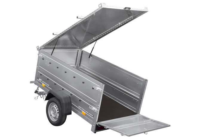 Leichter Anhänger 200x106 UNITRAILER GARDEN 200 KIPP mit BIS-Seitenwänden und Aluminiumabdeckung