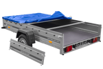 Einachsiger Anhänger auf Blattfedern 264x150 UNITRAILER GARDEN 265/R KIPP mit H-0-Rahmen und blauer Plane