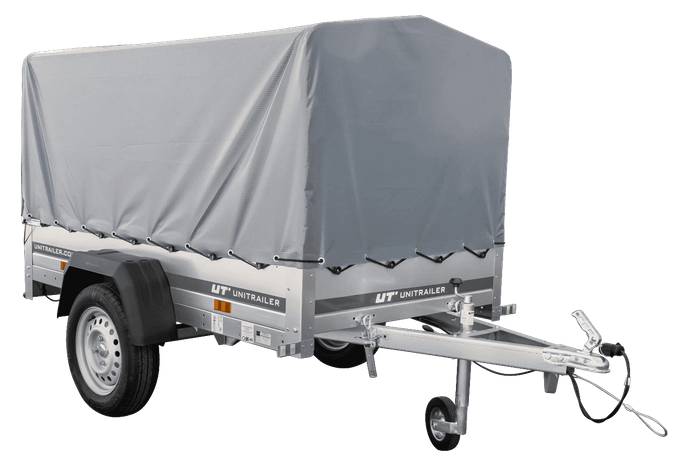 Autotransportanhänger 200x106 UNITRAILER GARDEN 200 KIPP mit H-800 Rahmen und grauer Plane