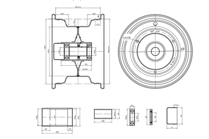 UNITRAILER Stahlfelge 5,5" x 8" H2 3 x 128 mit Lagern 6205-2RS