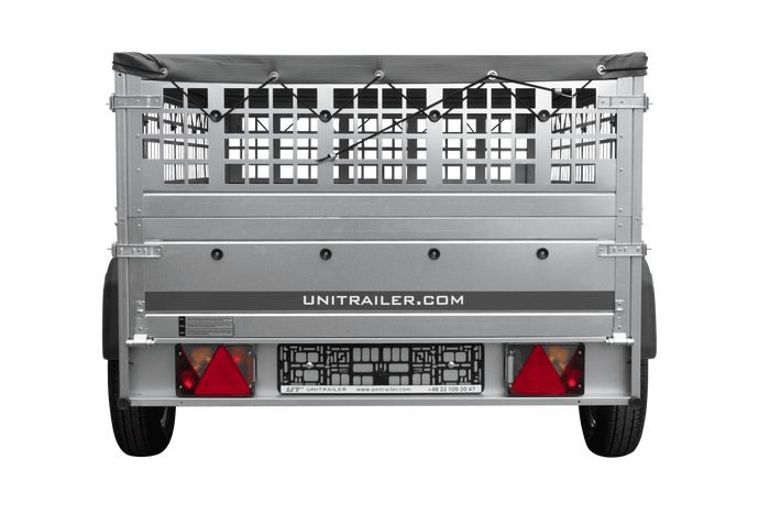 PKW-Anhänger 200x125 UNITRAILER GARDEN 201 KIPP mit Gitteraufsatz und greuer Flachplane