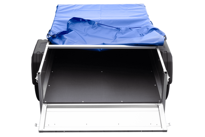 Gartenanhänger 200 Kipp mit Stützrad, H-0-Rahmen und blauer Plane