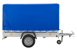 Autotransportanhänger mit Aluminiumwänden 230x125 Unitrailer Garden 230 KIPP ALU mit H1100-Rahmen und blauer Plane