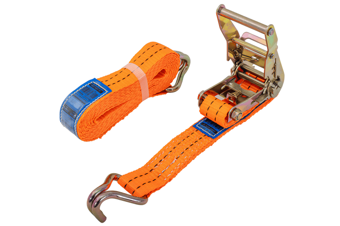 Satz aus vier UNITRAILER 4m/35mm/2t orangefarbenen Transportgurten mit Spannvorrichtung