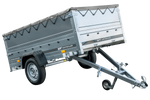 Faltbarer Anhänger GARDEN TRAILER 230 KIPP mit zusätzlichen Bordwänden, Stützrad und Flachplane