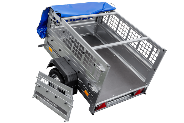 Kompakter Anhänger Garden Trailer 150 KIPP 150x106 cm 750 kg mit Laubgitteraufsatz
