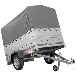 Autotransportanhänger 200x125 UNITRAILER GARDEN 201 KIPP mit BIS-Seitenwänden, H-800-Rahmen und grauer Plane