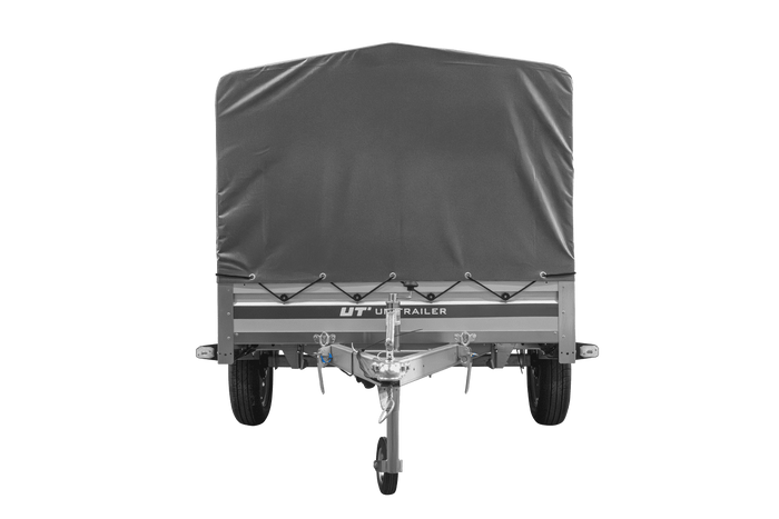 Einachsanhänger mit Aluminiumseitenwänden 230x125 Unitrailer Garden 230 KIPP ALU mit H-800 Rahmen und grauer Plane