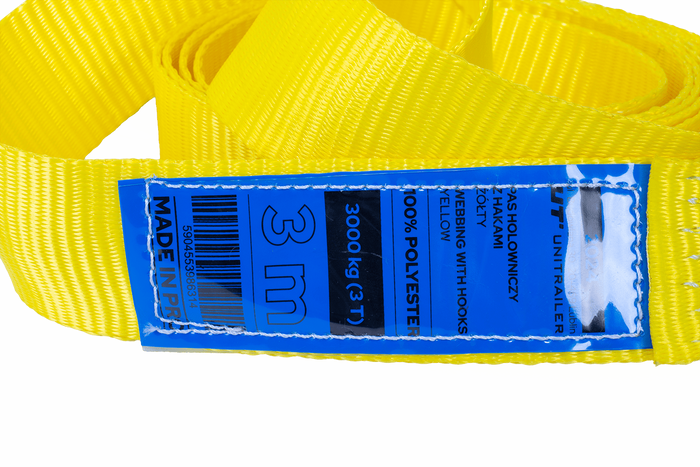 Abschleppseil mit Haken UNITRAILER Abschleppgurt 3m/50mm/3t gelb
