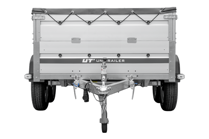 Zweiachsiger Anhänger mit Aluminiumseitenwänden 264x125 Unitrailer Garden 264/2 KIPP ALU mit BIS-Seitenwänden, H-0-Rahmen und grauer Plane