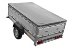 Einachsanhänger mit Aluminiumwänden 230x125 Unitrailer Garden 230 KIPP ALU mit BIS-Seitenwänden, H-0-Rahmen und grauer Plane