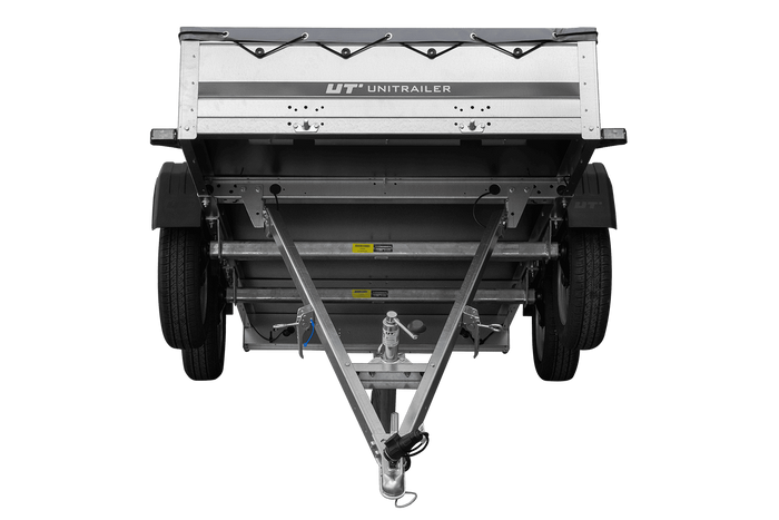 GARDEN TRAILER 264/2 KIPP MIT STÜTZRAD, GRAUE FLACHPLANE UND PLANENTRÄGER